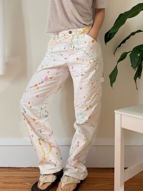 Dickies White Paint-Splatter Pants with Multicolor Accents
